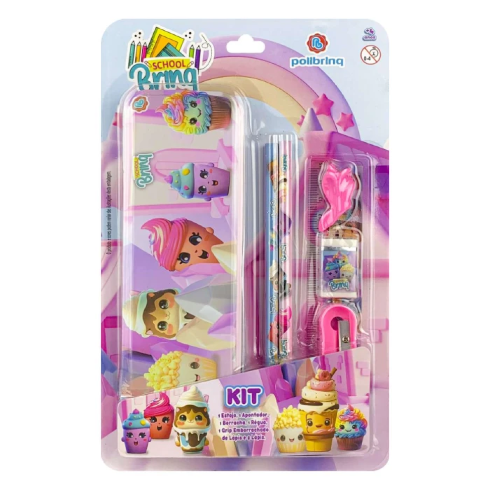 Kit escolar estojo de metal com 07 peças sortidos Polibrinq - #4