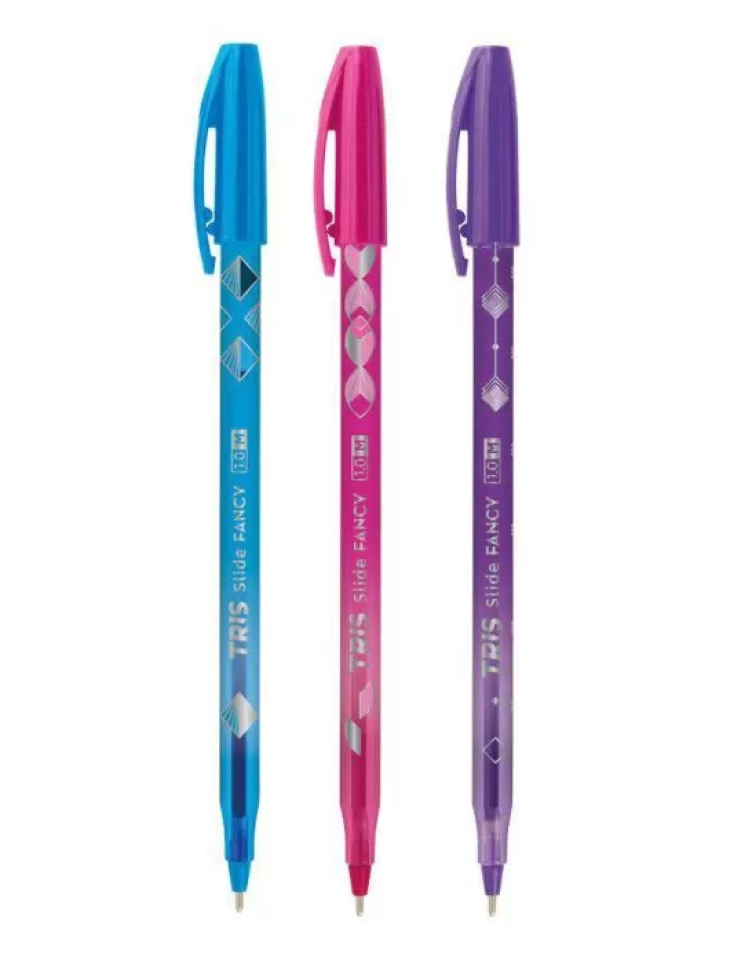 Caneta Esferográfica Slide Fancy 1,0 mm – Blister com 3 Unidades Coloridas
