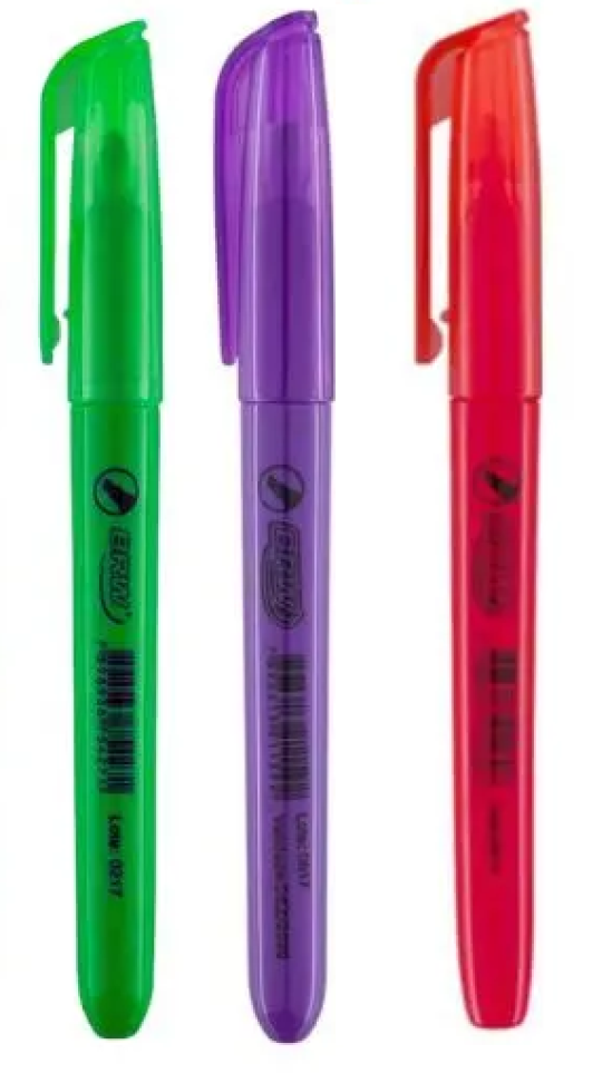 Caneta Marca Texto BRW Fluorescente – Vermelha, Roxa e Verde