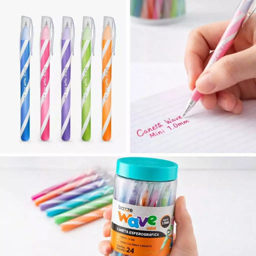 Caneta Esferográfica Colorida 1,0mm Bazze Wave – 1 Unidade