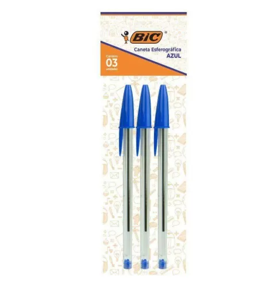 Caneta eferográfica cristal 1,0mm blister com 03 unidades azul Bic