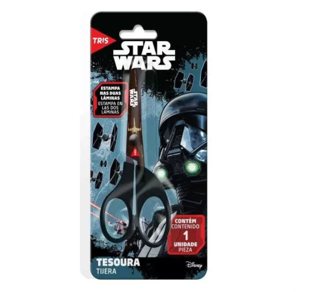 Tesoura Escolar Licenciada Disney Star Wars Blister Tris
