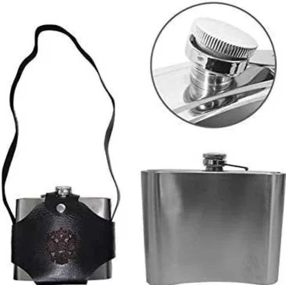 Cantil Inox C / alça Couro Sintetico 900ml Golden Rio