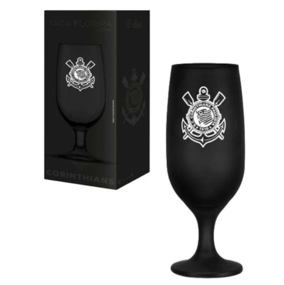 Taça de vidro floripa para chopp 300ml preta corinthians allmix
