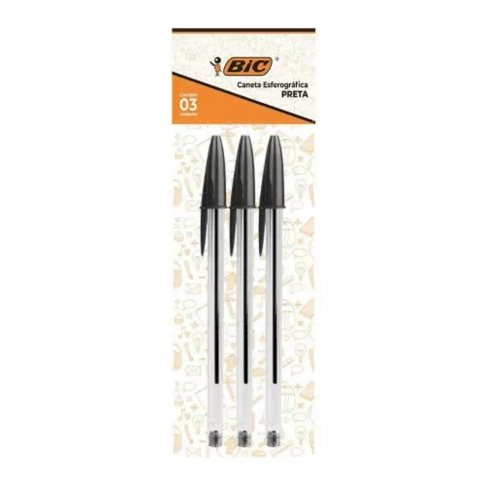 Caneta Esferográfica Cristal 1,0mm BIC – Blister com 3 Unidades - Azul, Preta ou Vermelha
