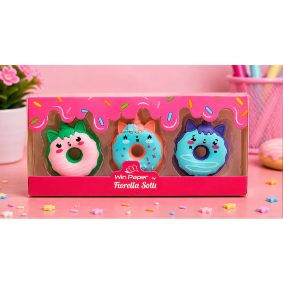 Kit 3 Borrachas Divertidas Fofas Rosquinha Donuts - #3