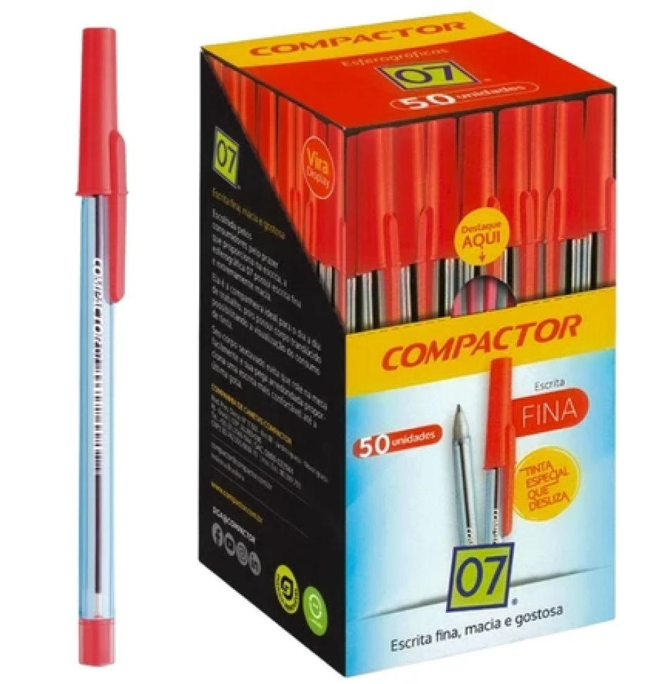 Caneta esferográfica 07 com 01 unidade azul preta vermelha Compactor - #5
