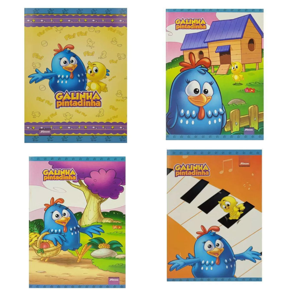Caderno capa cartão brochurão 80 folhas e brochura 96 folhas Galinha Pintadinha Foroni