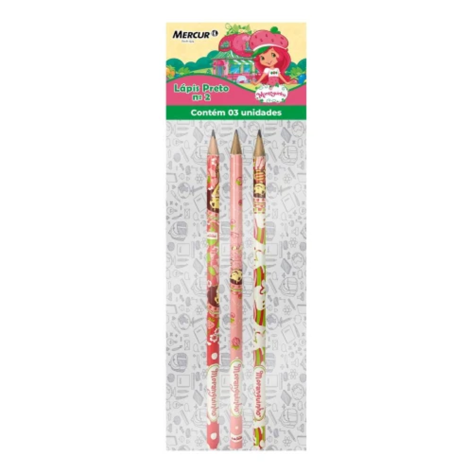 Lápis de escrever blister com 03 unidades Moranguinho Mercur