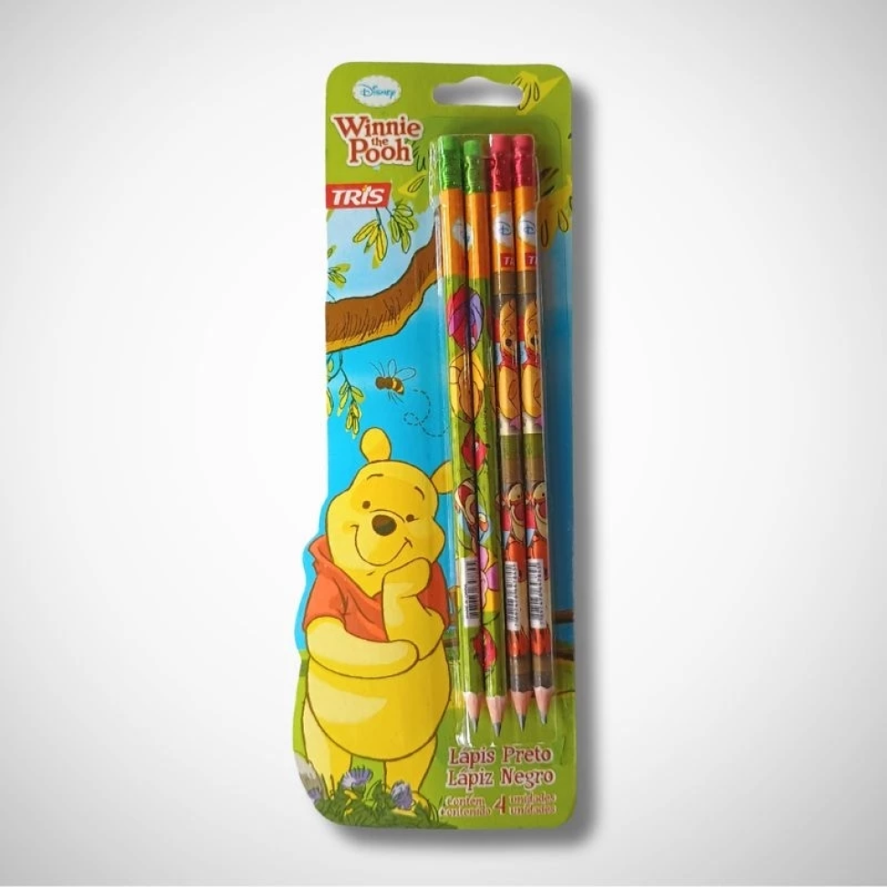 Lápis de Escrever com Borracha Pooh – Blister com 4 Unidades | Tris