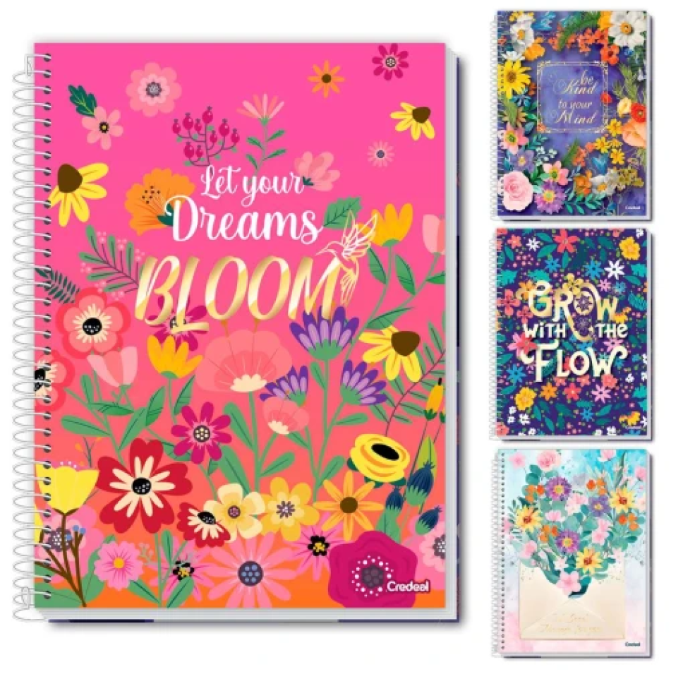 Caderno Capa Dura 01x01 80 folhas e 10x01 160 folhas Feminino Pétalas Credeal