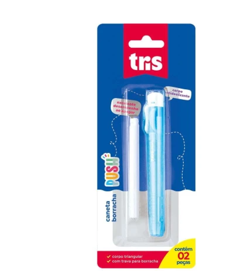 Caneta borracha branca push Tris