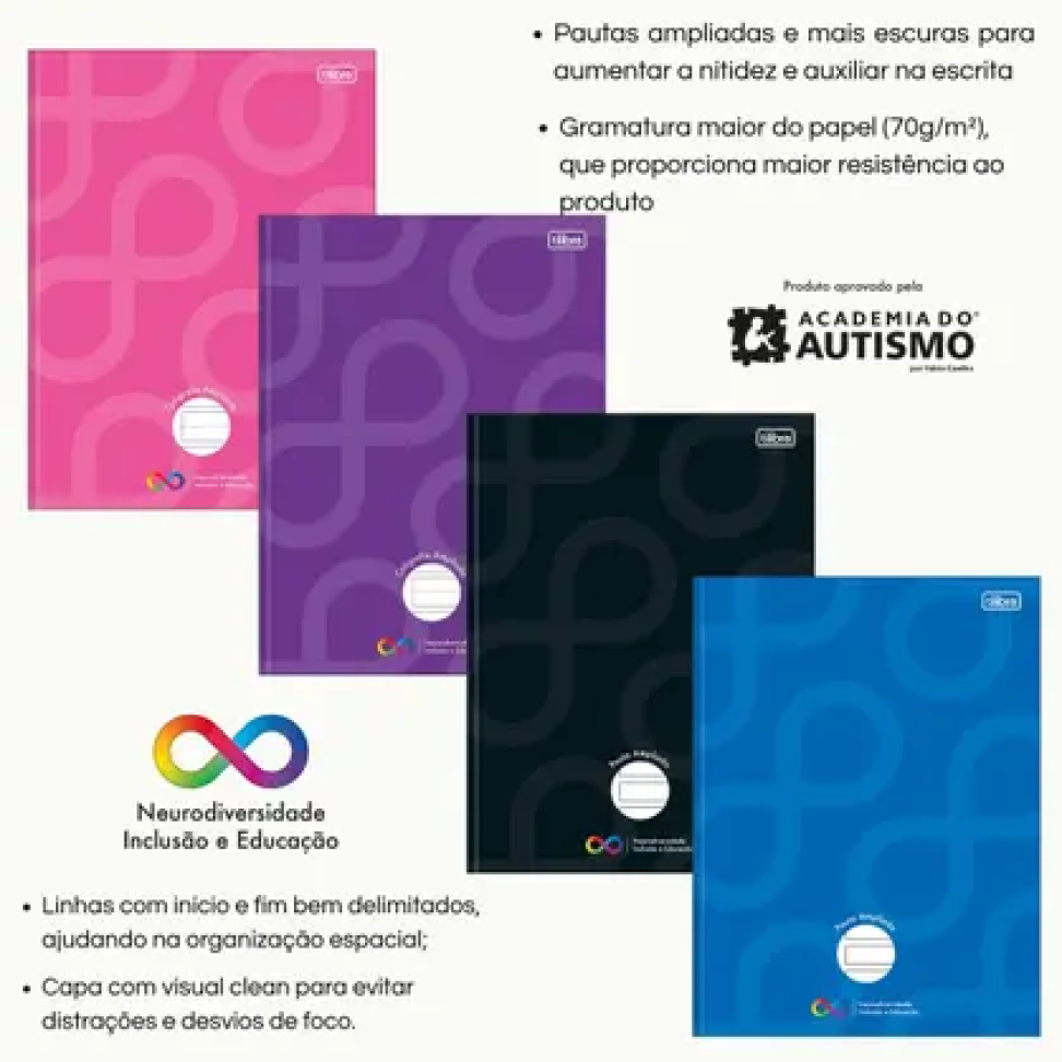 Caderno capa dura brochurão 80 folhas pauta ampliada para autismo Tilibra - #8