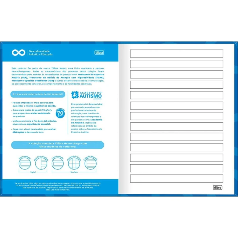 Caderno capa dura brochurão 80 folhas pauta ampliada para autismo Tilibra - #7