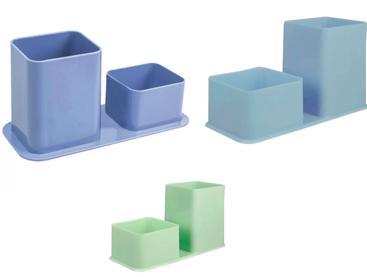 Porta Canetas e Clips 2x1 Acrílico – Azul Pastel, Verde Pastel e Azul