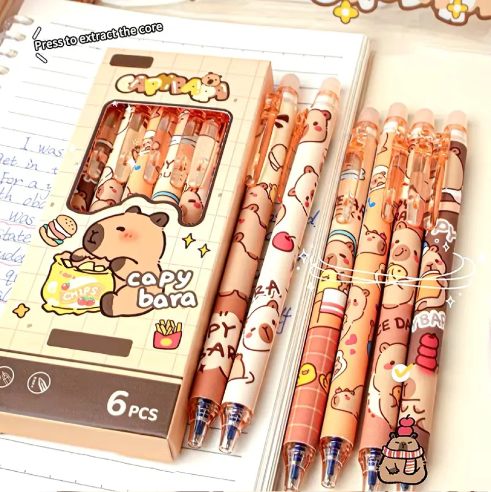 Kit 6 Canetas Apagáveis Capivara Filó Papelaria Fofa Kawaii - #5