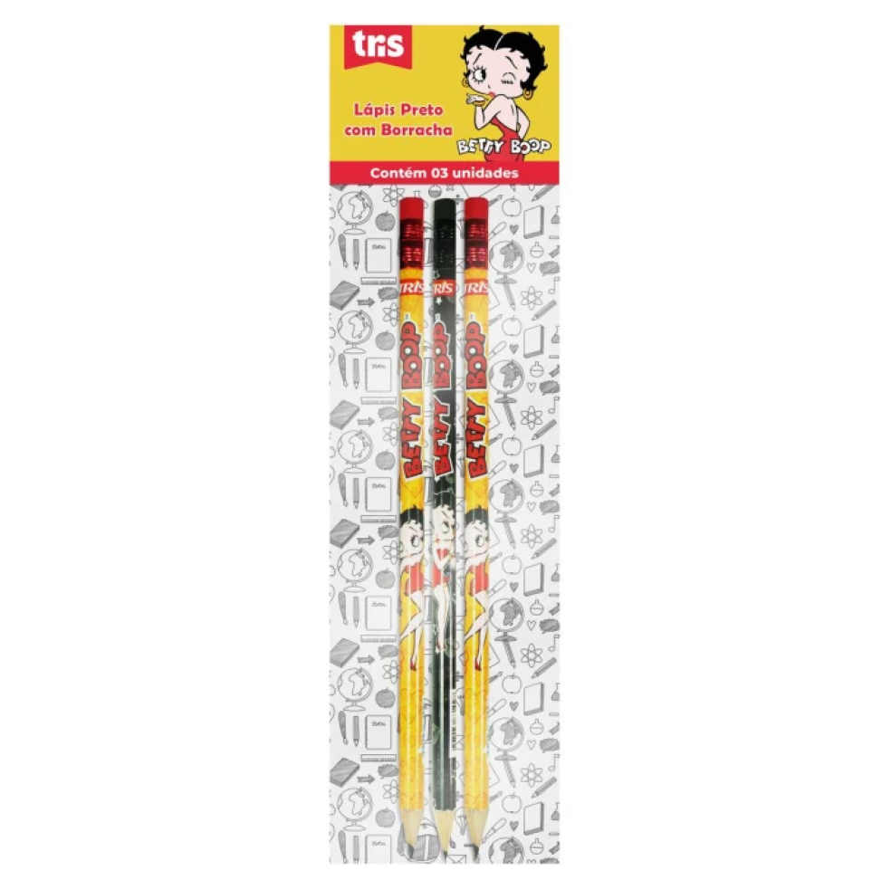 Lápis de Escrever com Borracha Betty Boop – Blister com 3 Unidades | Tris