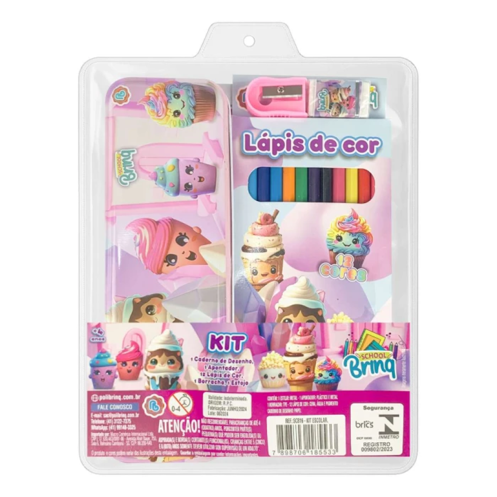 Kit escolar estojo de metal com 05 peças sortidos Polibrinq - #4