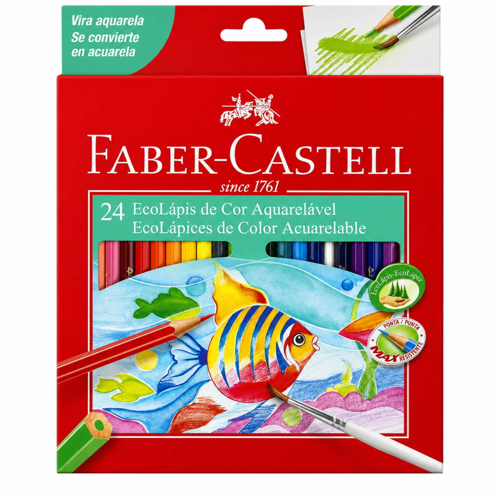 Lápis de Cor Aquarelável Faber-Castell 24 Cores – Crie Efeitos Incríveis com Água!