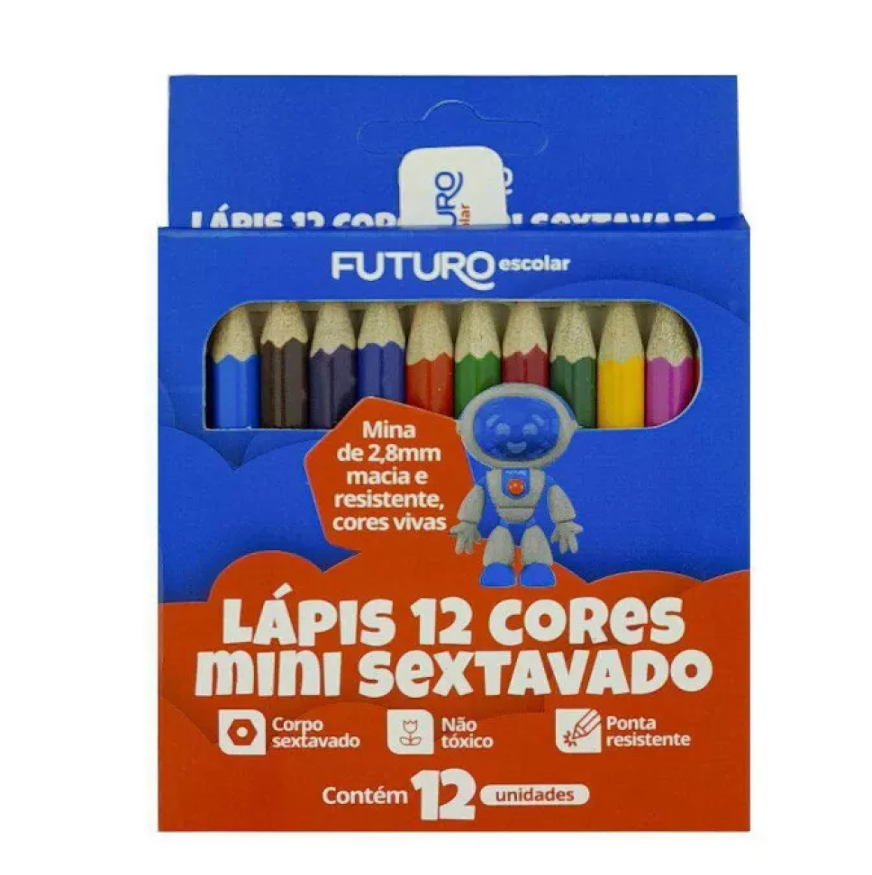 Lápis de cor sextavado mini com 12 cores Futuro