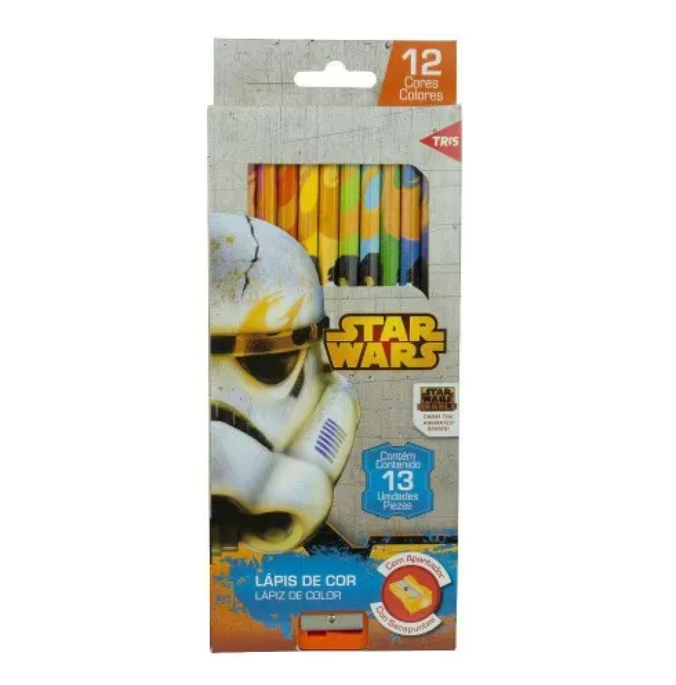 Lápis de Cor 12 Cores + Apontador Star Wars Tris – A Força da Criatividade Está com Você!