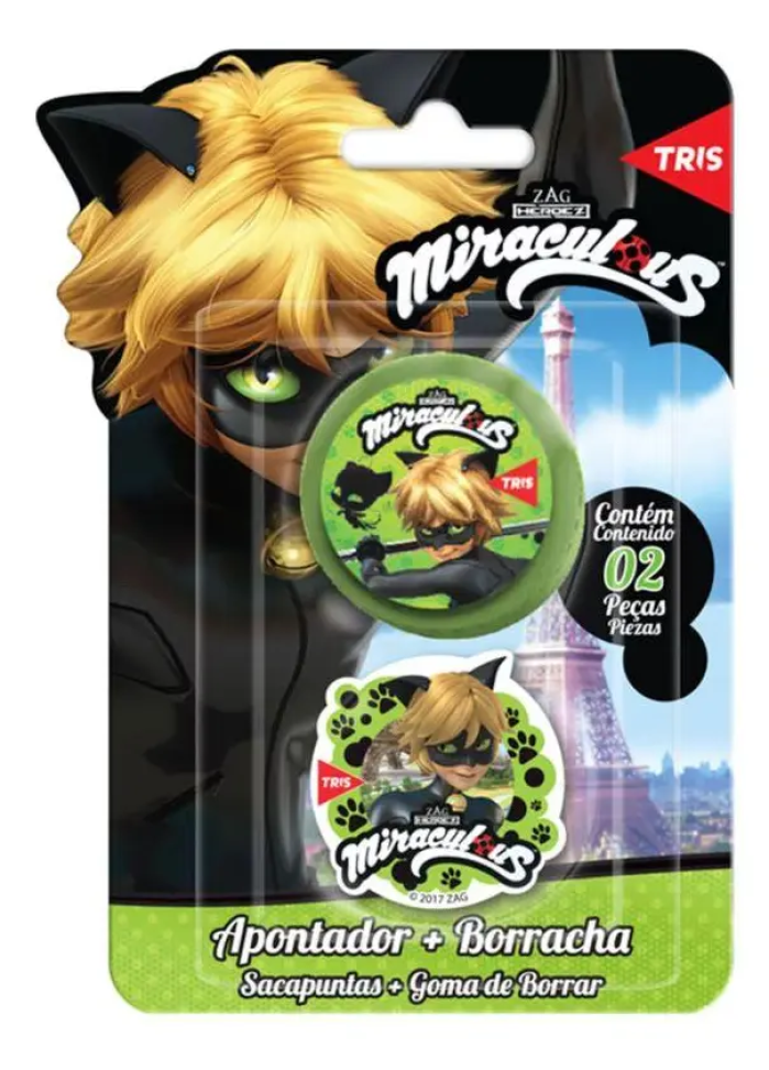 Apontador + Borracha Miraculous Cat Noir - Tris