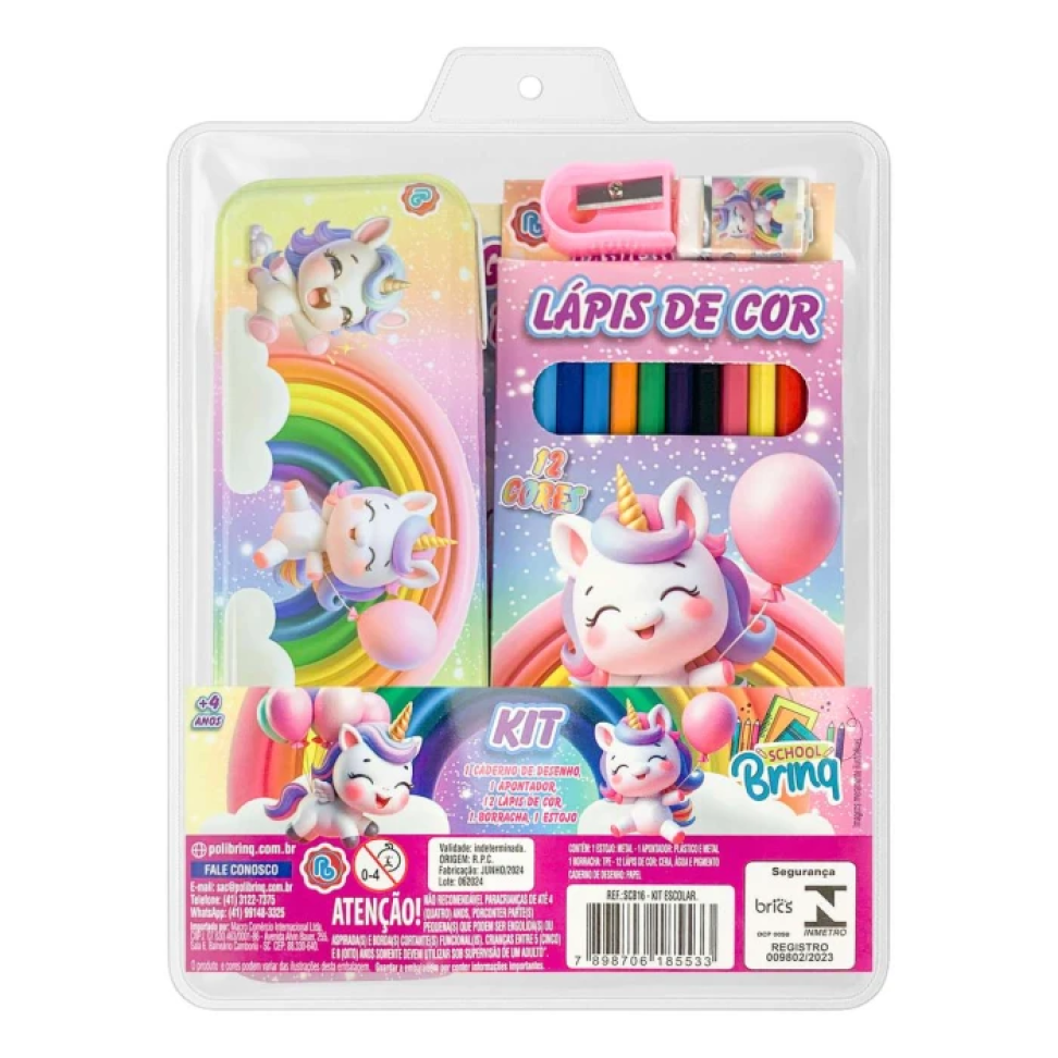 Kit escolar estojo de metal com 05 peças sortidos Polibrinq - #5