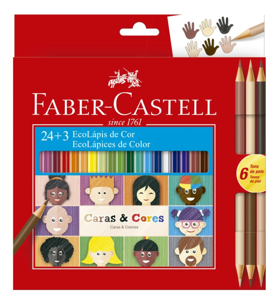 Lápis de Cor Faber-Castell 24 Cores + Apontador + 3 Lápis Bicolor – Kit Completo para Criar e Aprender!
