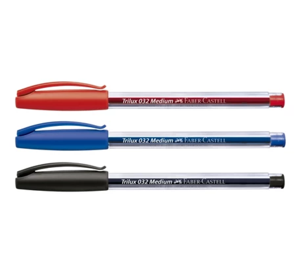 Caneta Esferográfica Fix Trilux Faber-Castell – Azul, Preta e Vermelha - Und