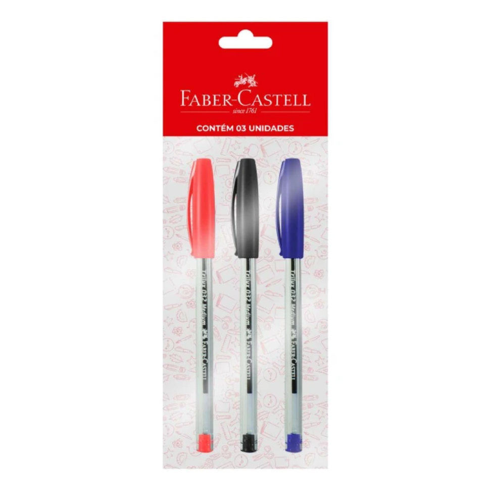 Caneta Esferográfica 1.0 Trilux Faber-Castell – Blister com 3 Unidades Sortidas
