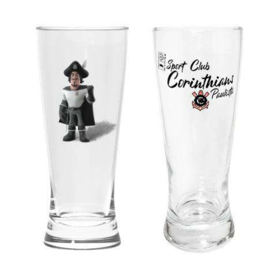 Copo de vidro tulipa para chopp 300ml com 02 peças corinthians allmix