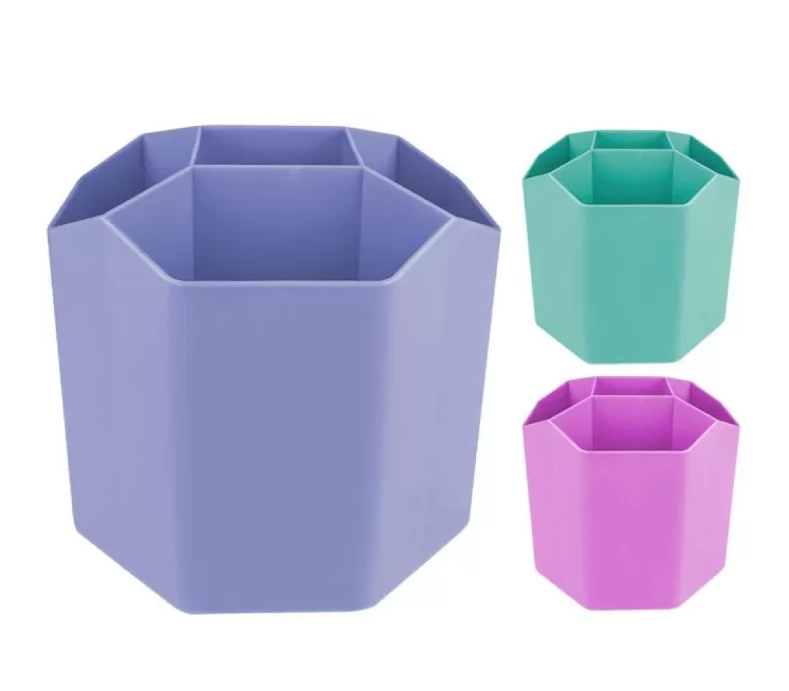 Porta Canetas e Objetos com 05 Divisórias Tons Pastéis – Lilás, Verde e Rosa