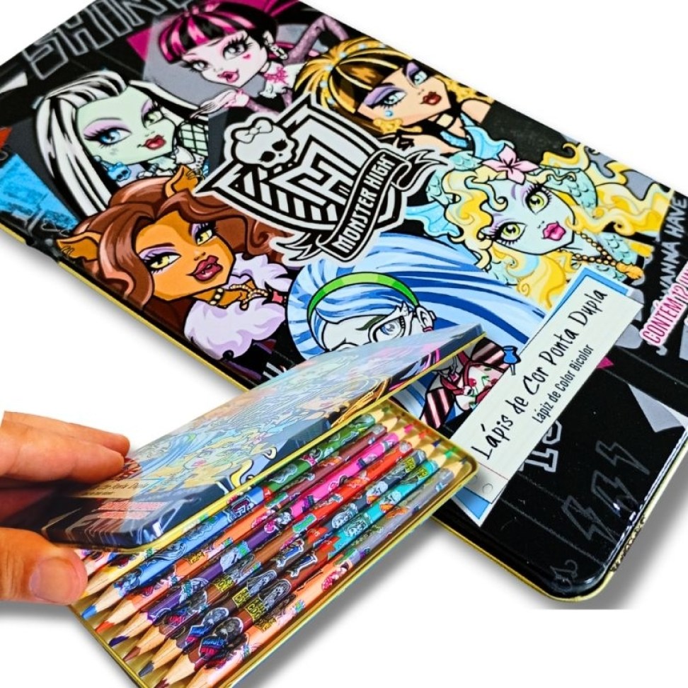 Lápis de cor Monster High com 12 ponta dupla 24 cores ( LATA )