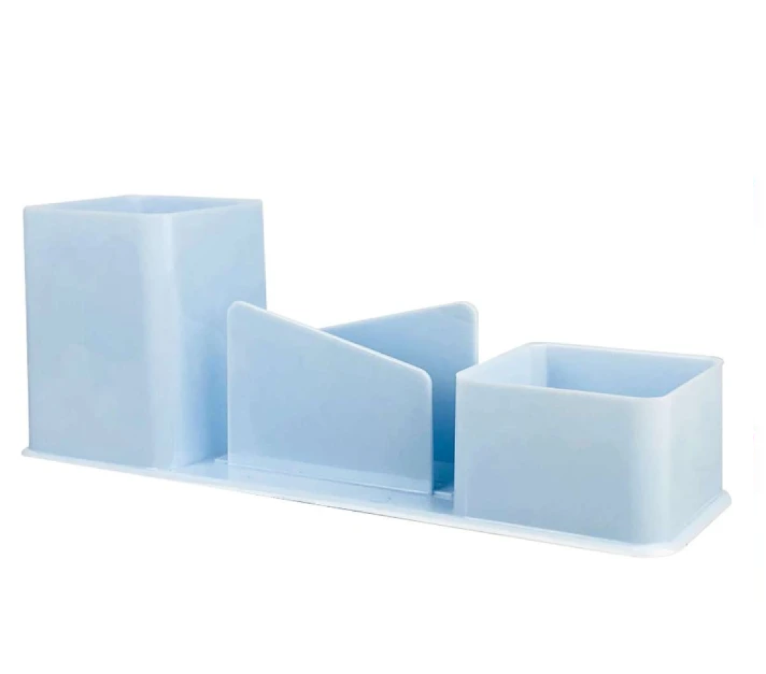 Porta Canetas, Clips e Lembretes 3 em 1 Acrílico – Azul, Lilás, Verde e Cristal - #3