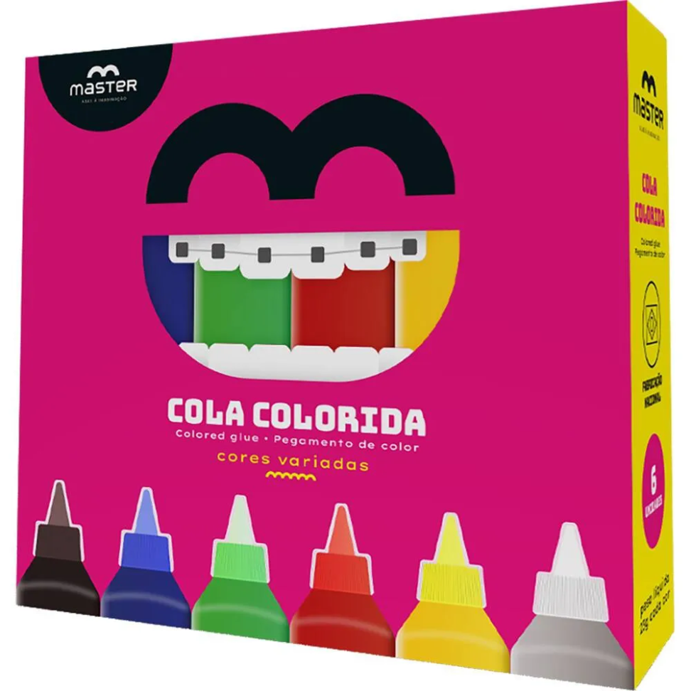 Cola escolar colorida com 06 unidades 25 gramas sortidas Master