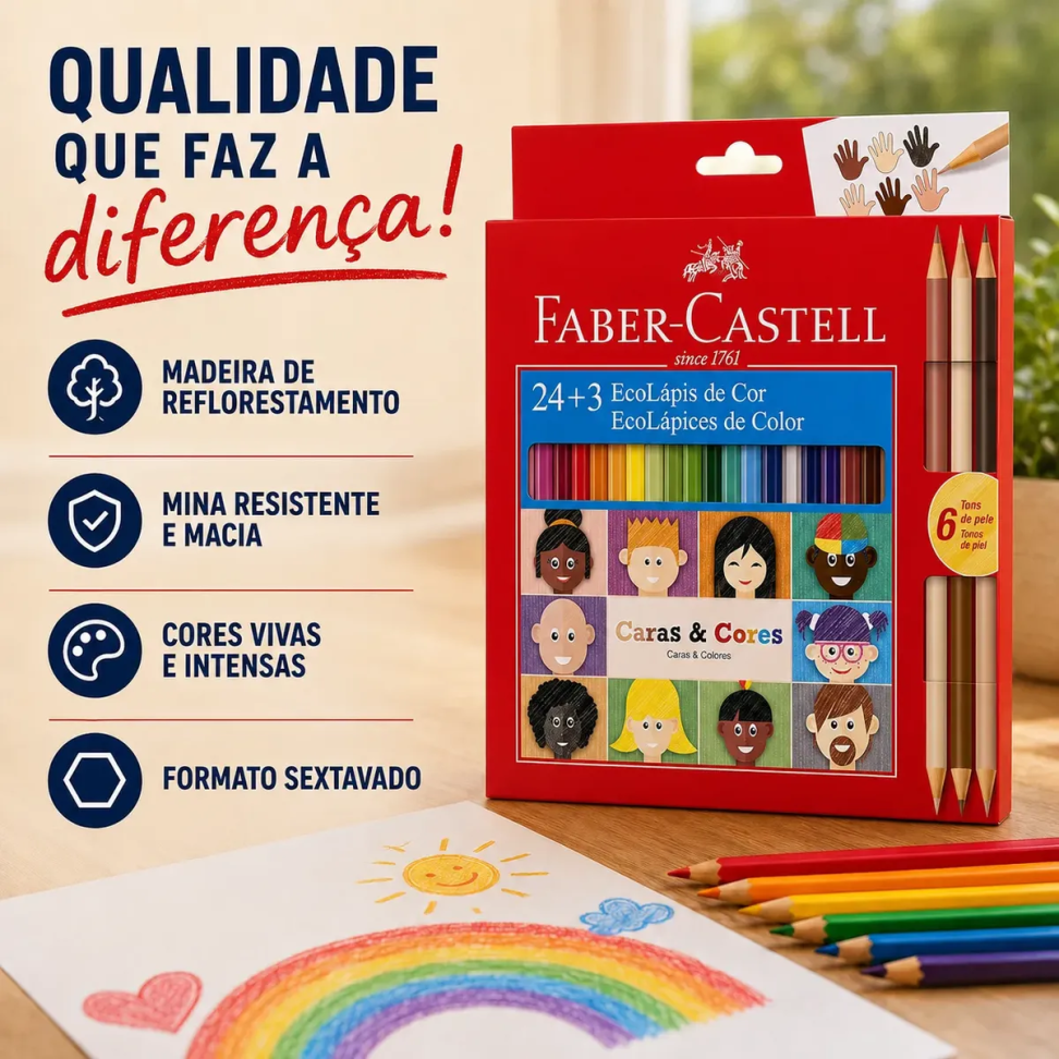 Lápis de Cor Faber-Castell 24 Cores + Apontador + 3 Lápis Bicolor – Kit Completo para Criar e Aprender! - #6