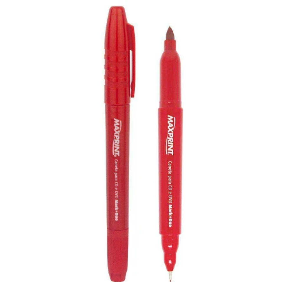 Caneta para CD e DVD Duo Maxprint – Ponta Dupla Azul, Vermelho e Preto