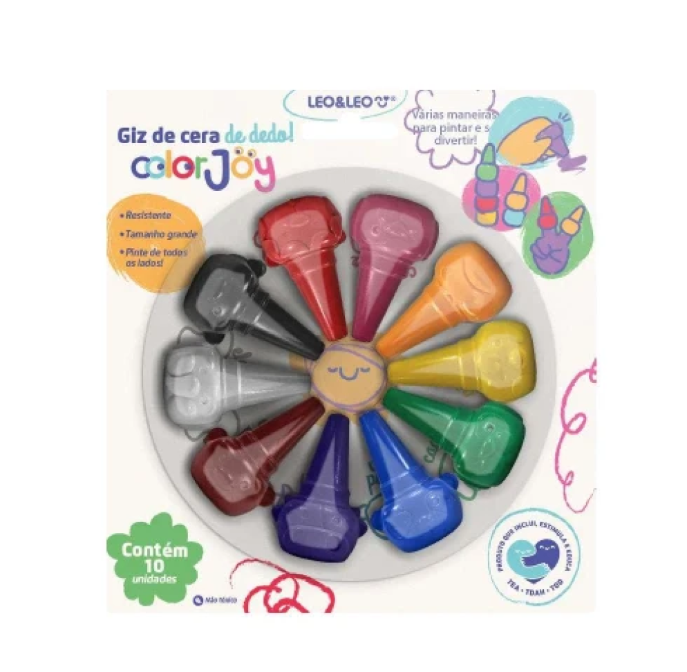 Gizão de cera Leo e Leo de dedo color joy com 10 unidades