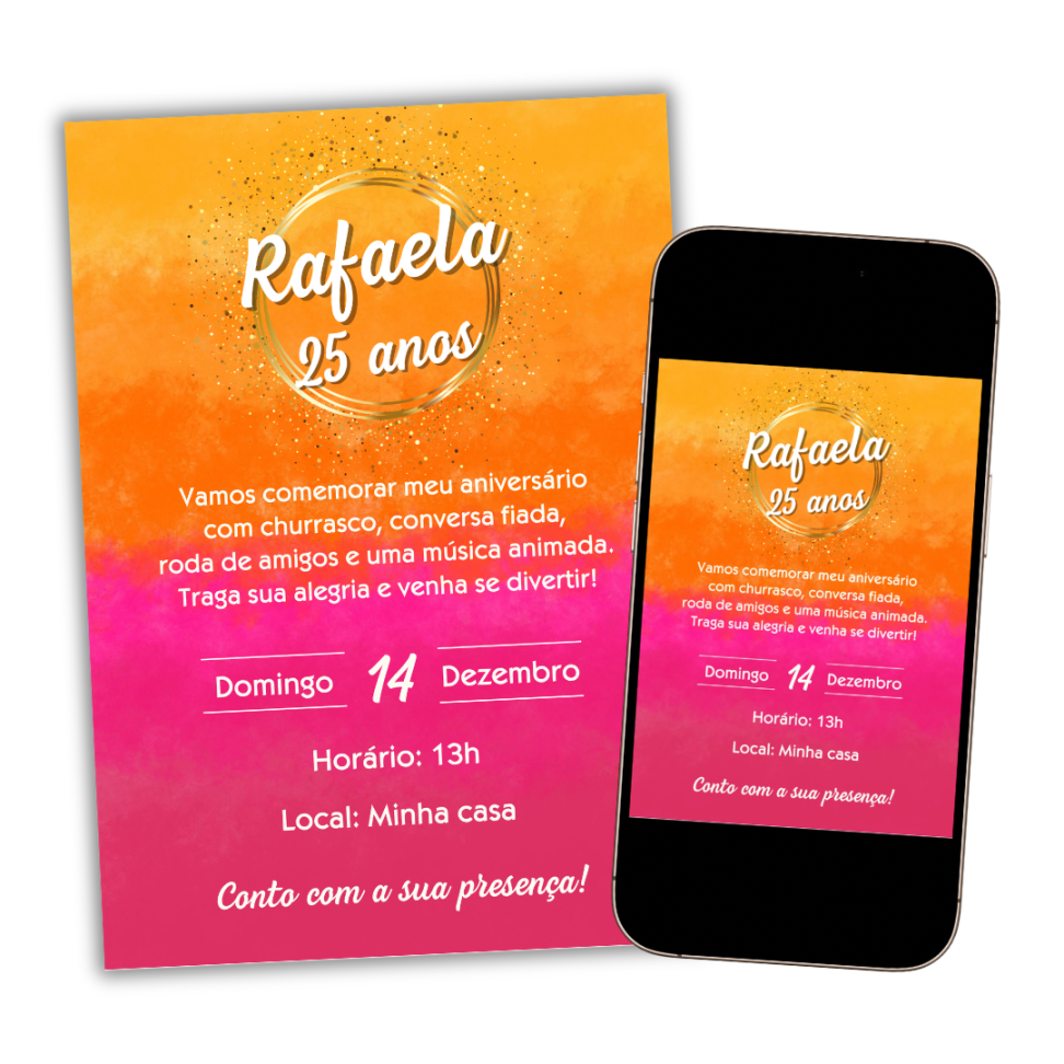 Convite Digital Laranja e Rosa