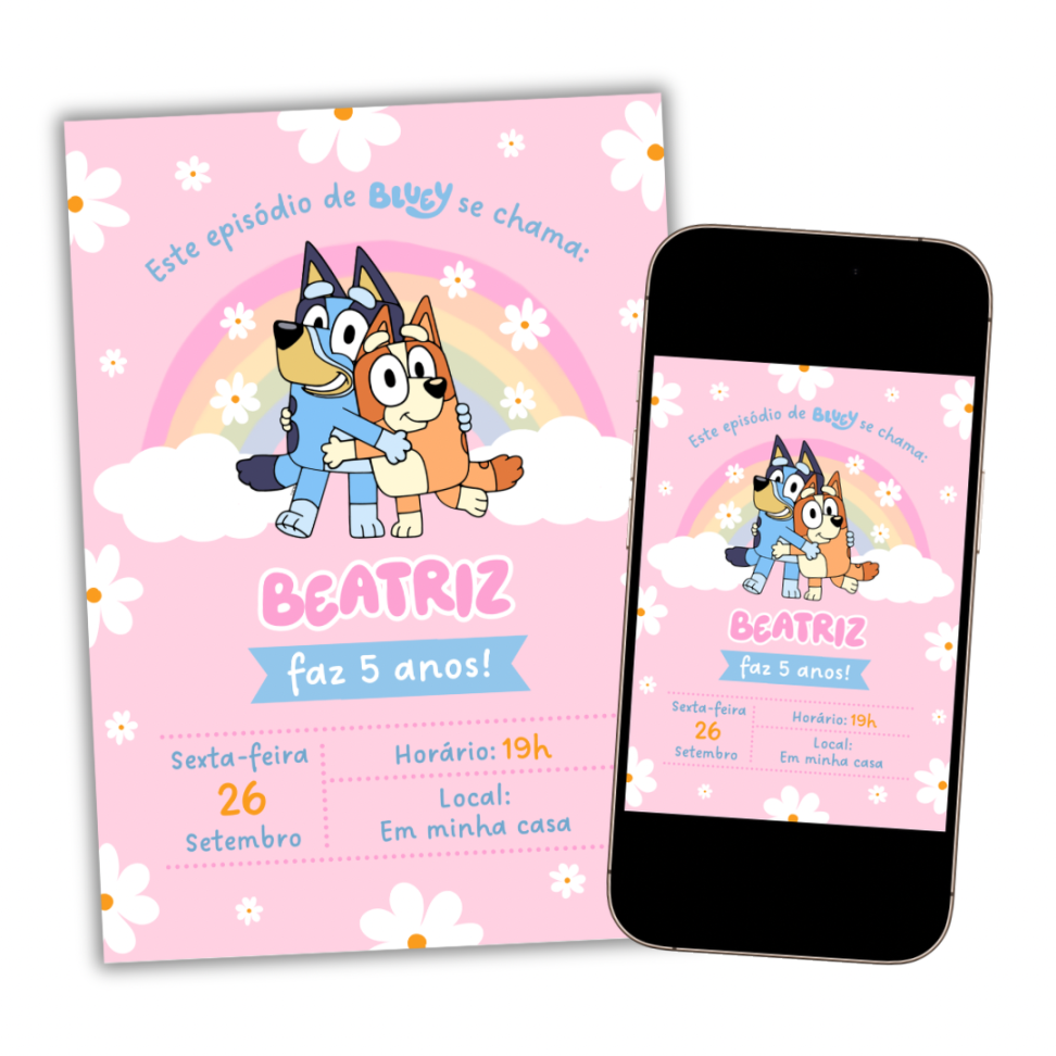 Convite Digital Bluey Menina Modelo 2