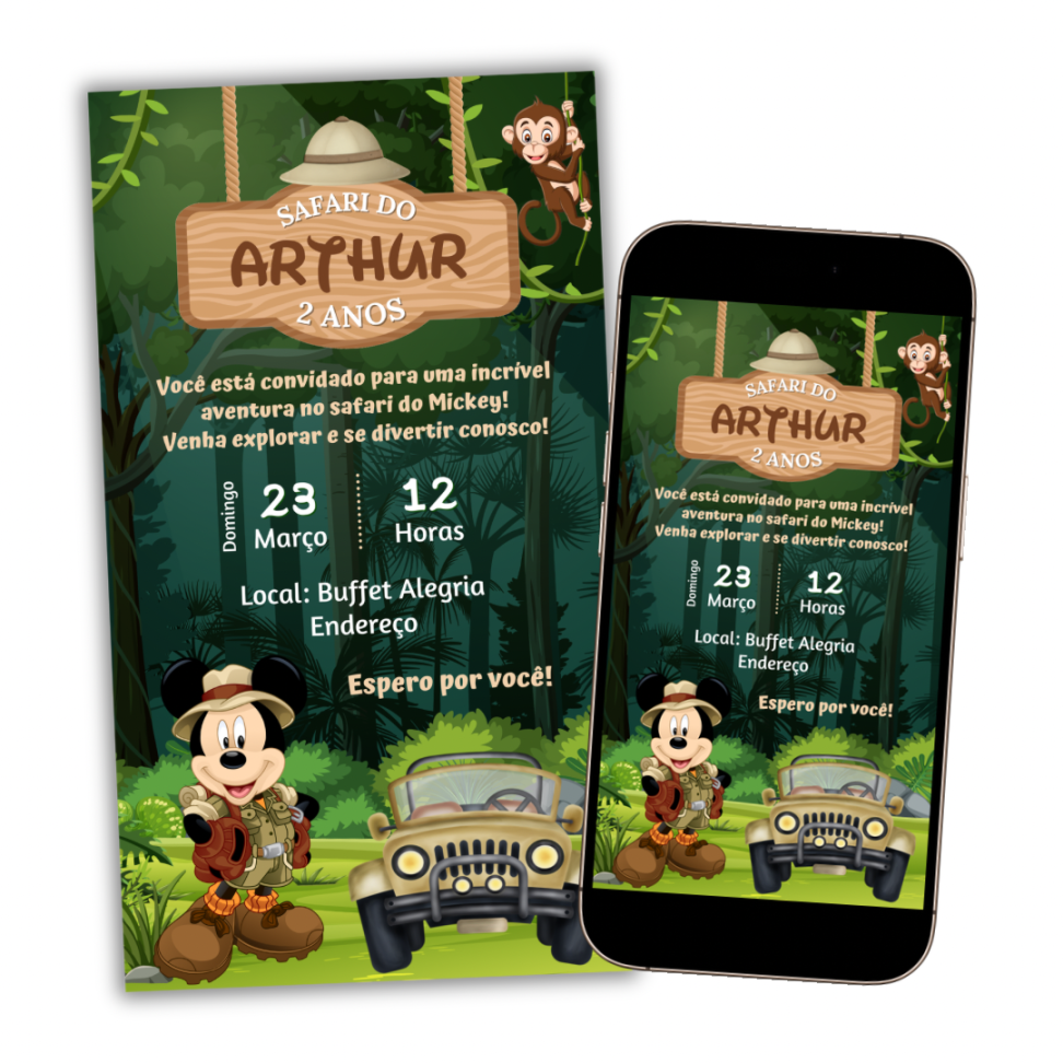 Convite Digital Mickey Safari Modelo 2