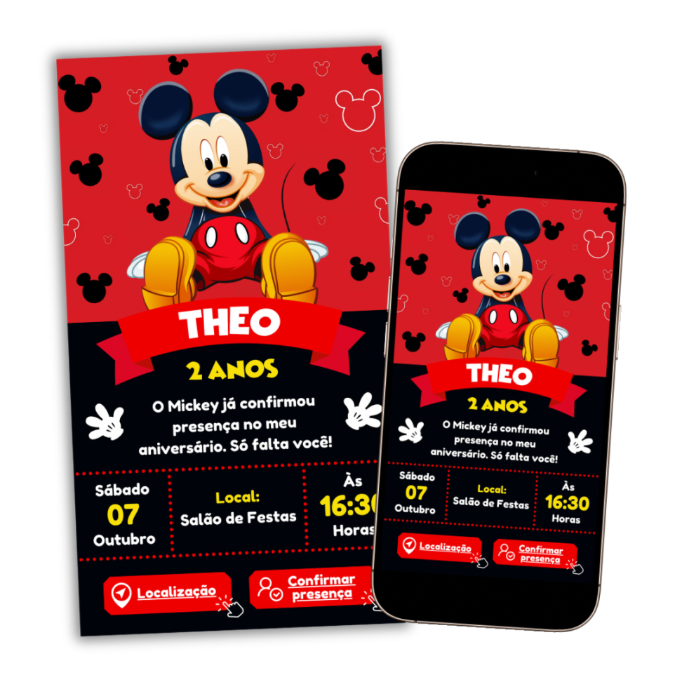 Convite Digital Interativo Mickey Mouse Vermelho