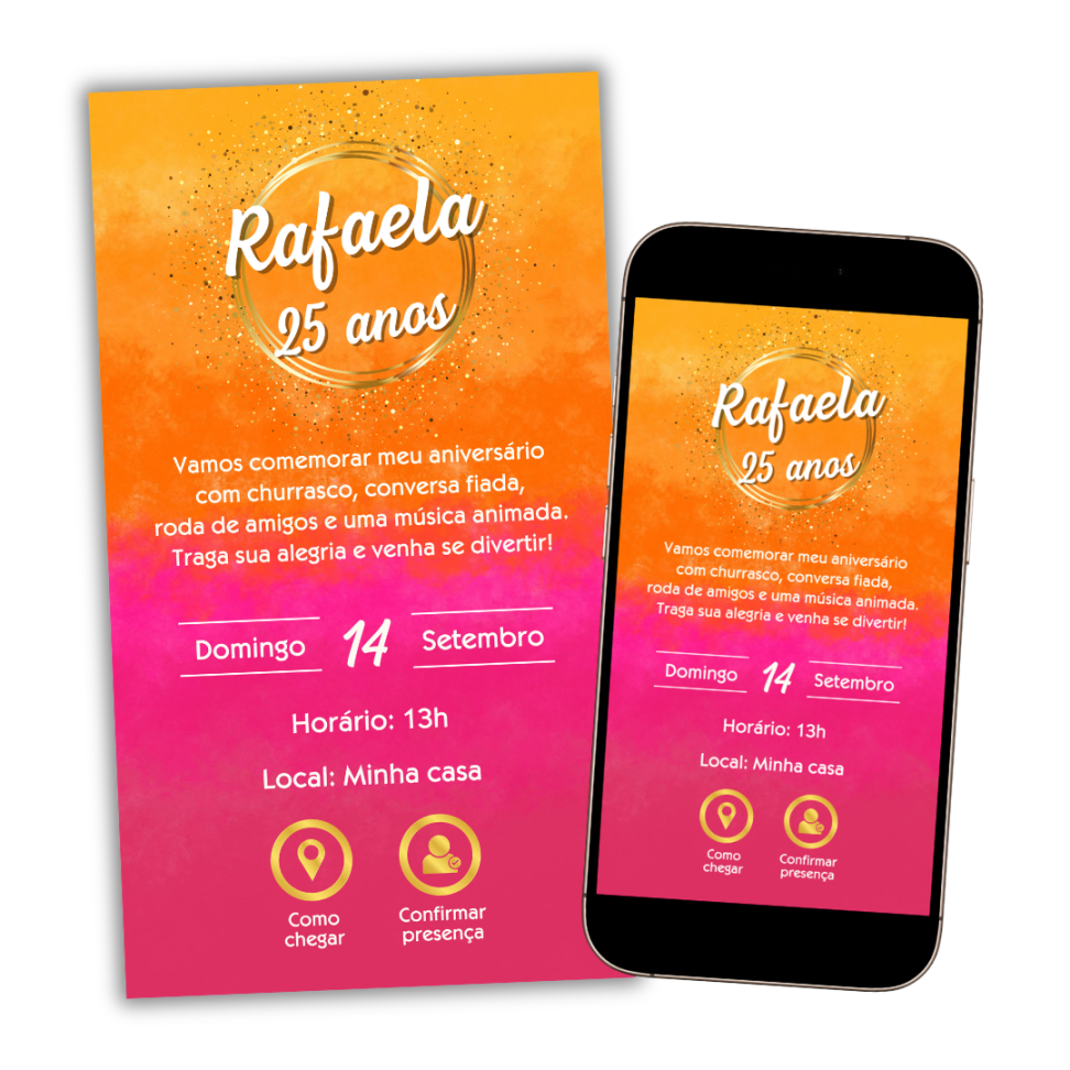 Convite Digital Interativo Laranja e Rosa