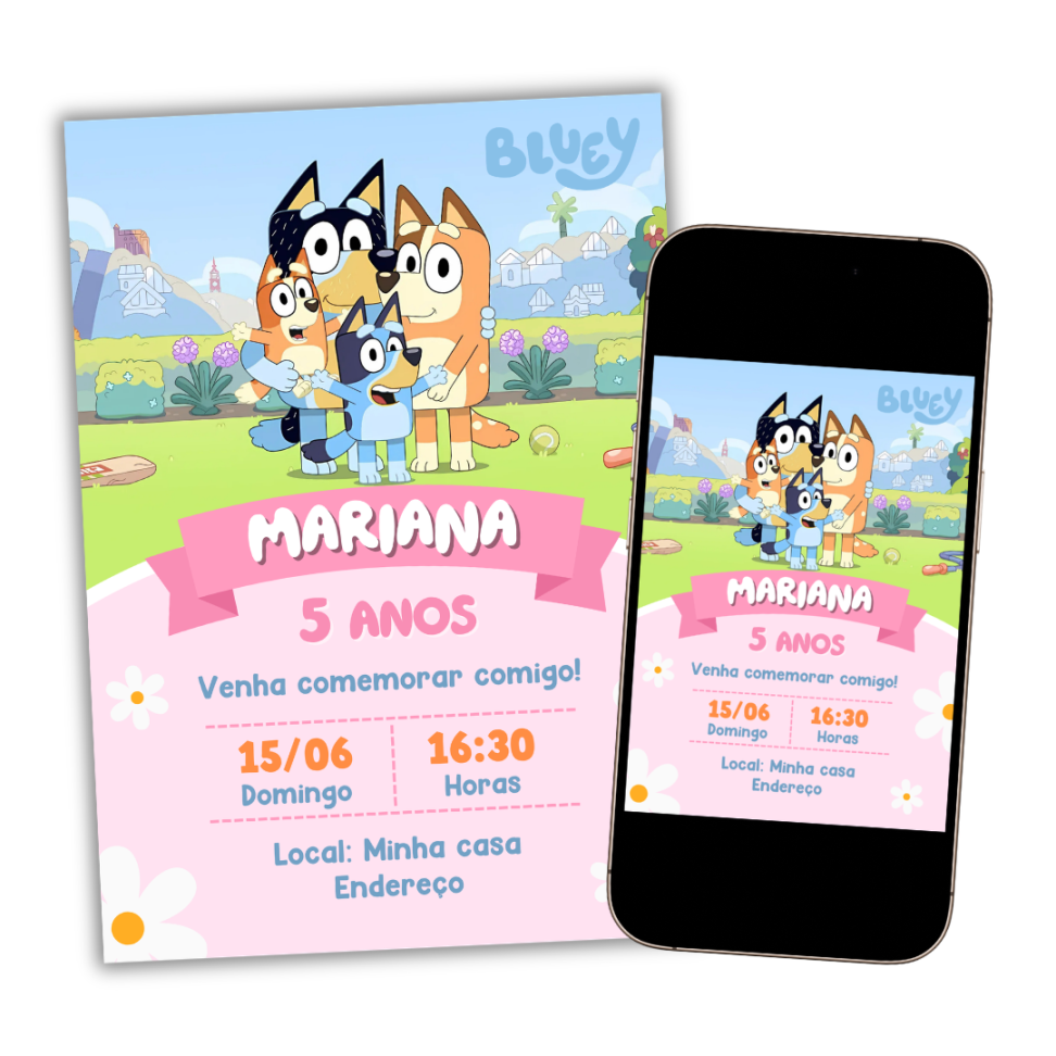 Convite Digital Bluey Menina