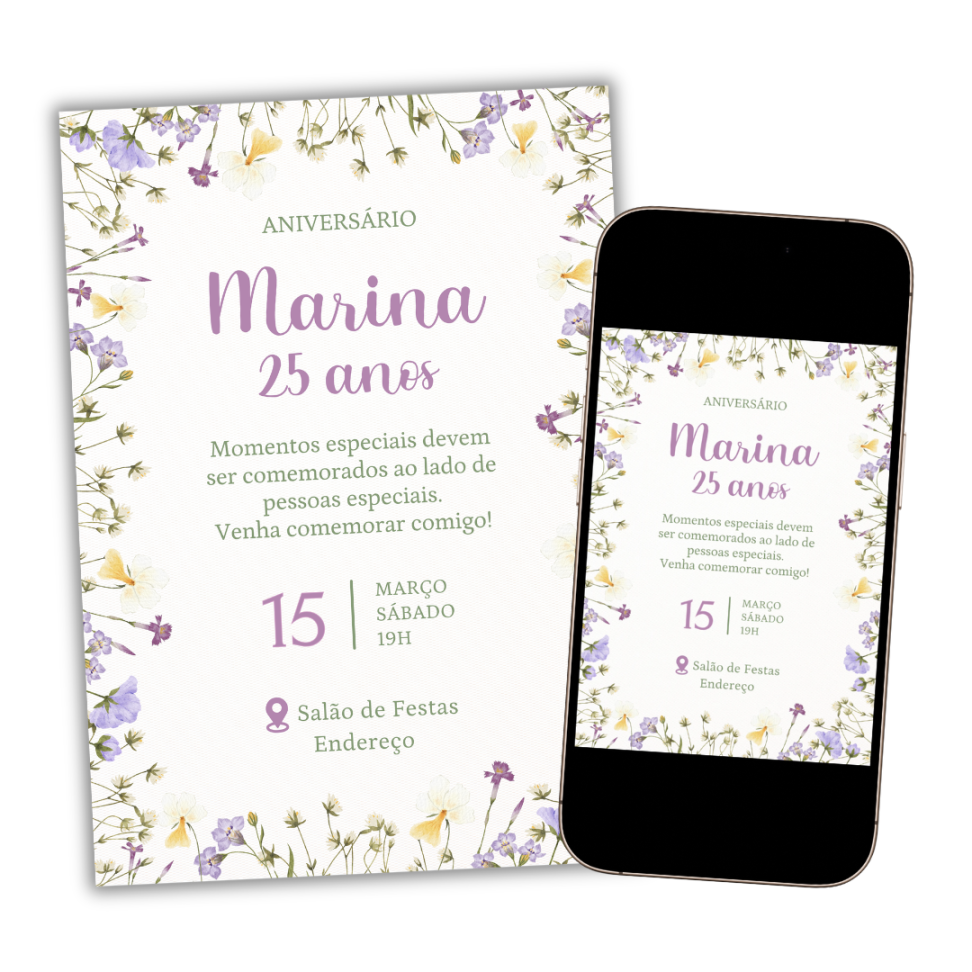 Convite Digital Feminino Floral - #6