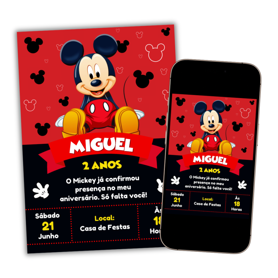 Convite Digital Mickey Mouse Vermelho
