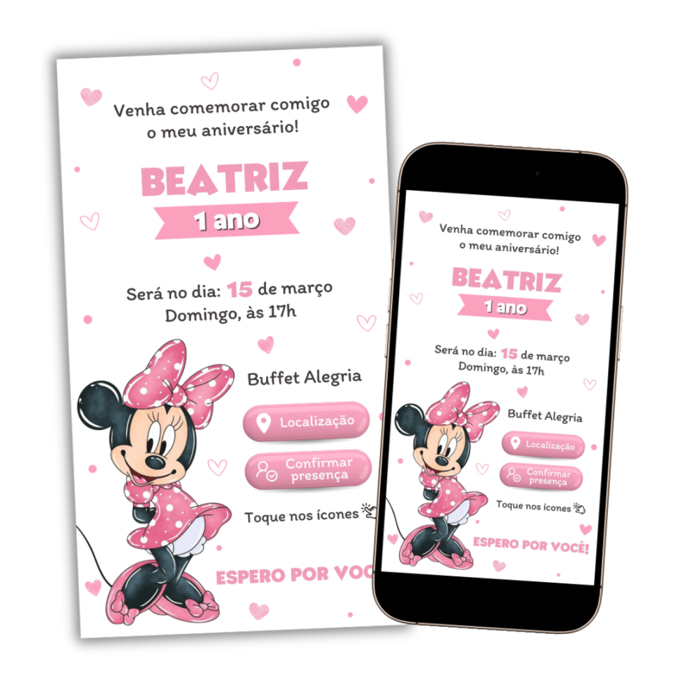 Convite Digital Interativo Minnie Rosa