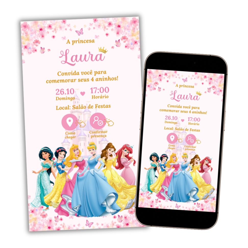 Convite Digital Interativo Princesas Disney