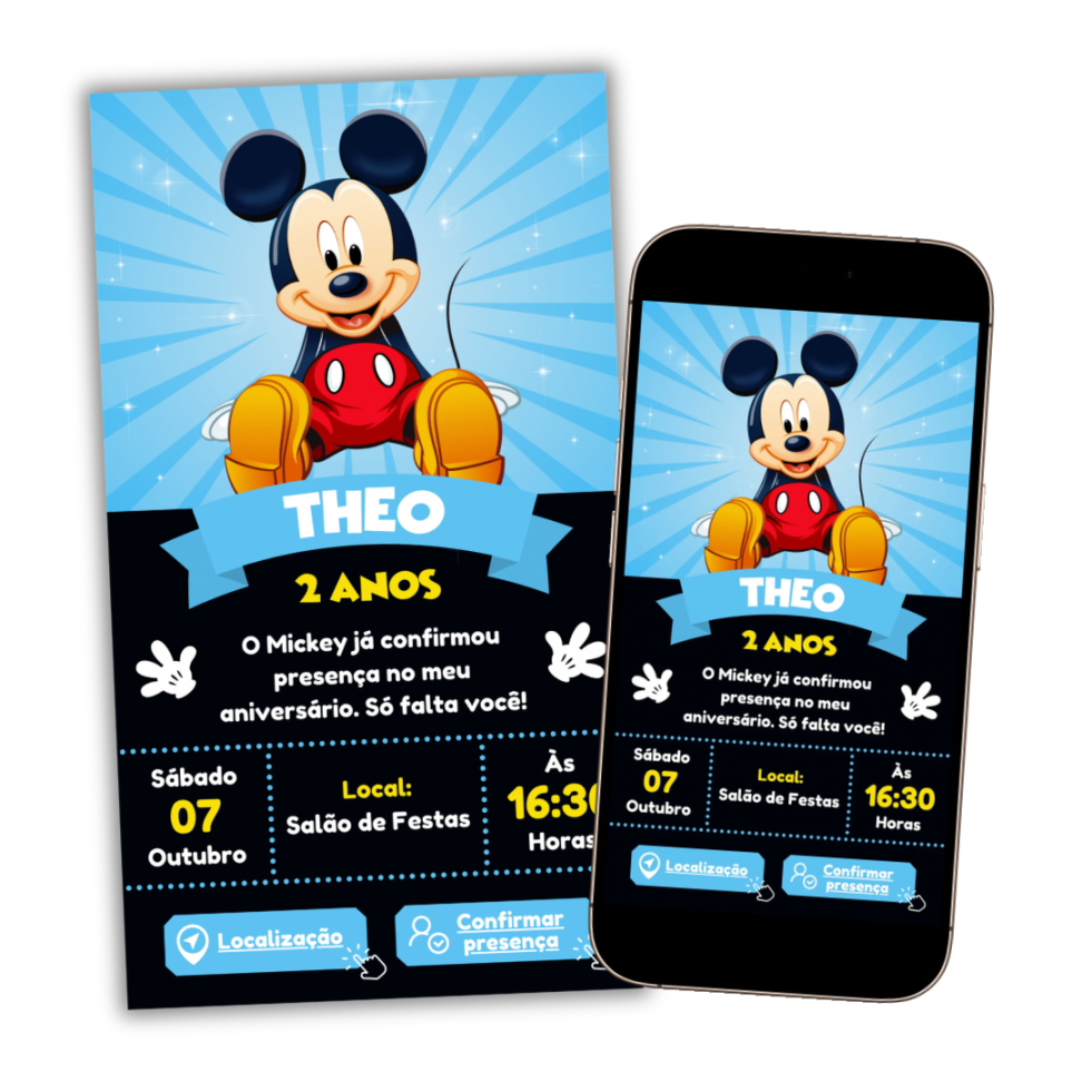 Convite Digital Interativo Mickey Mouse Azul