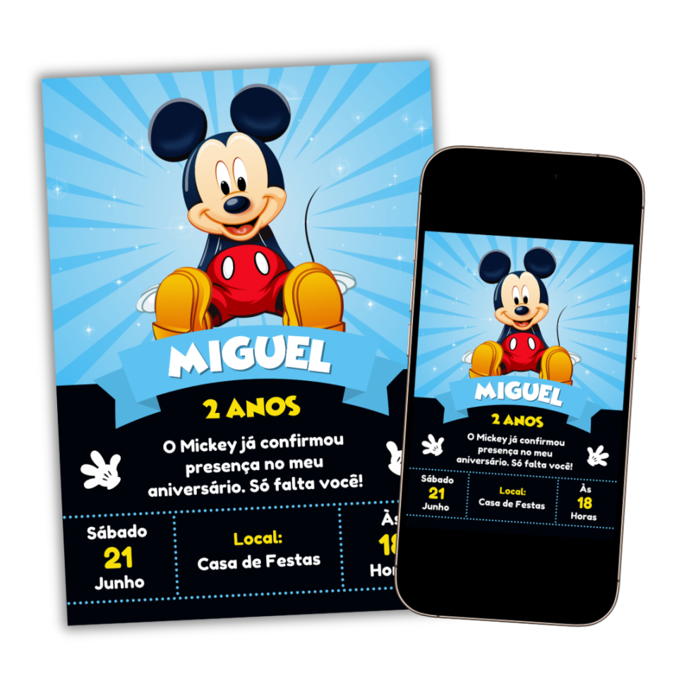 Convite Digital Mickey Mouse Azul